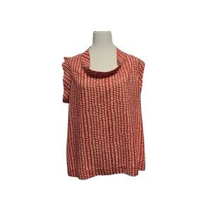 CAbi Madeline #294 Cowl Top Orange/Cream Dots EUC!